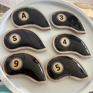 Golf Club‎ Head Covers Black Gold Hook and Loop Fastener Set of Six